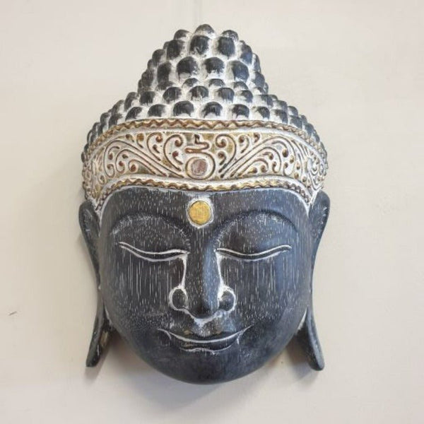 Buddha Face Head Mask Wall Art Hanging 20cmH - Blackwash at World Of Decor NZ