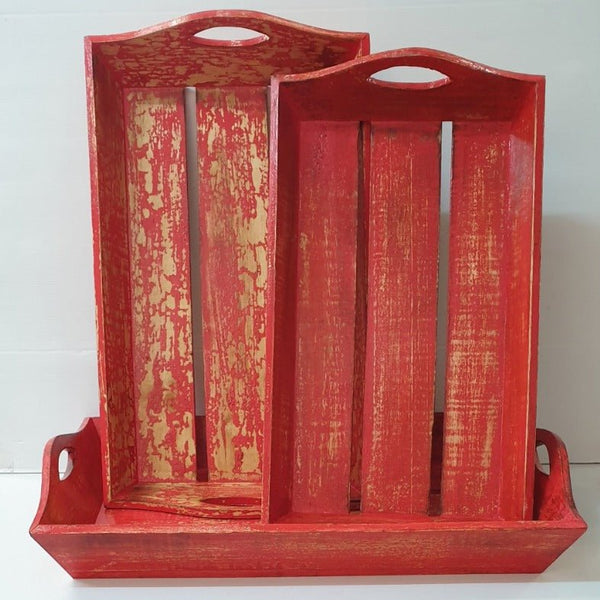 Rustic Wooden Tray with Handle (Red) - Small at World Of Decor NZ