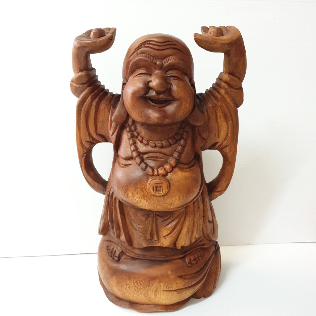 Carved Happy Standing Buddha 1 meter BUDDHA at World Of Decor NZ