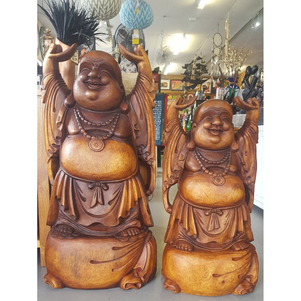 Carved Happy Standing Buddha 1 meter BUDDHA at World Of Decor NZ