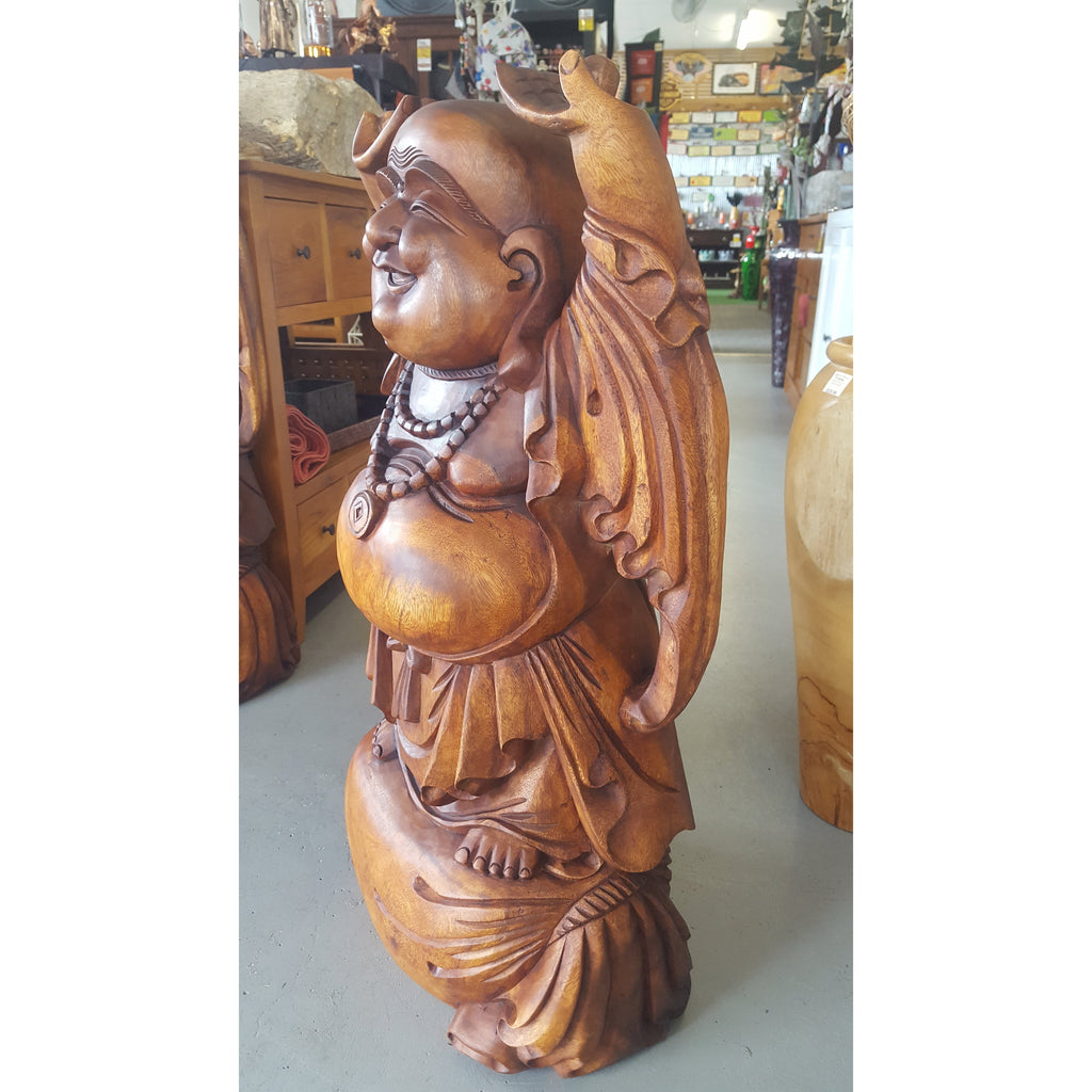 Carved Happy Standing Buddha 1 meter BUDDHA at World Of Decor NZ