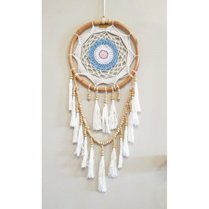 Rattan Dream Catcher Tassels & Beads - Blue Dream Catchers at World Of Decor NZ