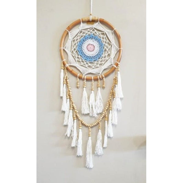 Rattan Dream Catcher Tassels & Beads-Blue at World Of Decor NZ