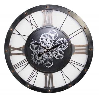 Moving Gear Clock Black/Gold 75cm at World Of Decor NZ