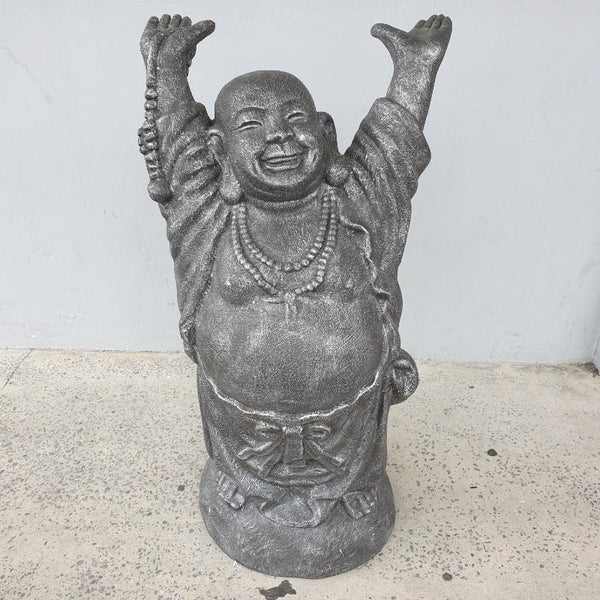 Happy Buddha Hands Up Statue-Silver at World Of Decor NZ