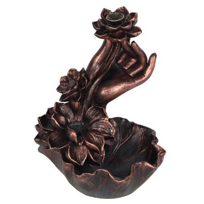 Backflow Incense Burner - Lotus & Hand Bronze INCENSE at World Of Decor NZ