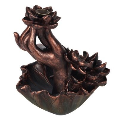 Backflow Incense Burner- Lotus & Hand Bronze at World Of Decor NZ