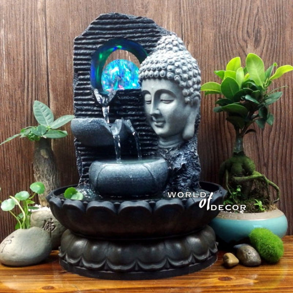 3 Tier Water Fountain Buddha Face W Rolling Ball at World Of Decor NZ