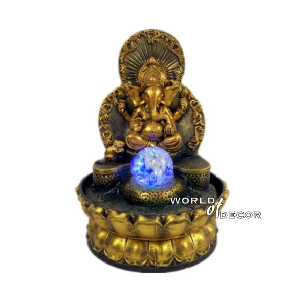 Gold Ganesh With Rolling Ball Water Fountain WATER FOUNTAIN at World Of Decor NZ