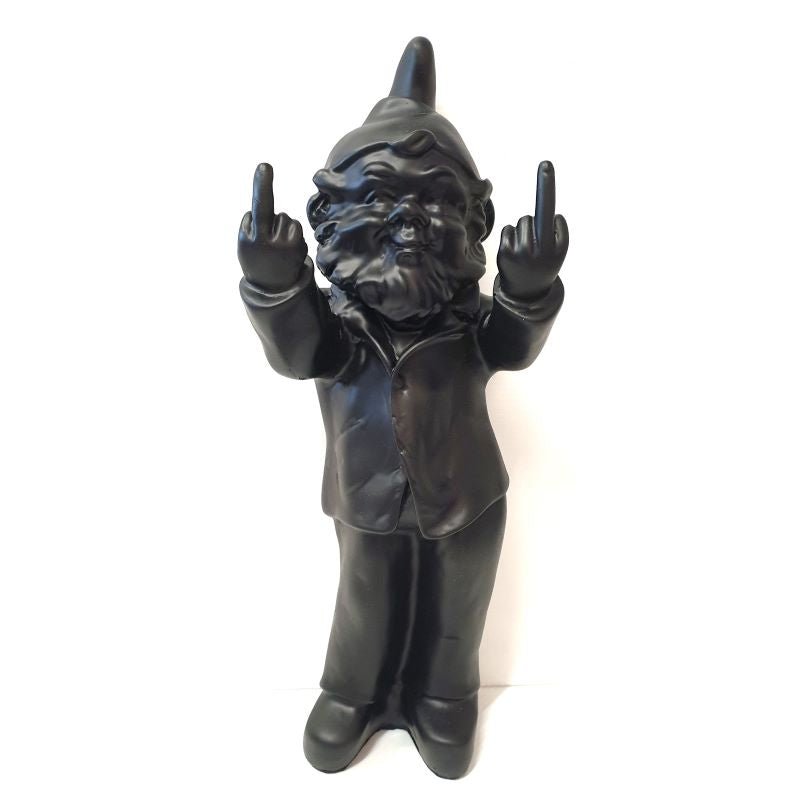 Double Finger Gnome - Matt Black Poly Resin Figurines & Animals at World Of Decor NZ
