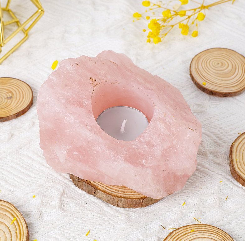 Rose Quartz Candle Holder CRYSTAL at World Of Decor NZ