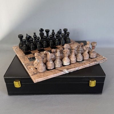 12" Marina/Black Marble Chess Set W case Game at World Of Decor NZ