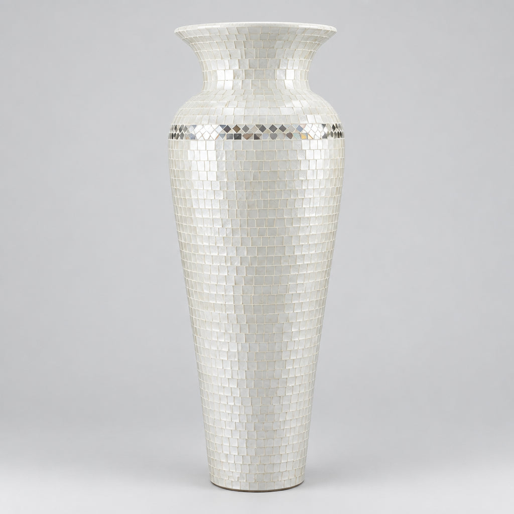 Mosaic Inlay Vase 80cm white VASES at World Of Decor NZ