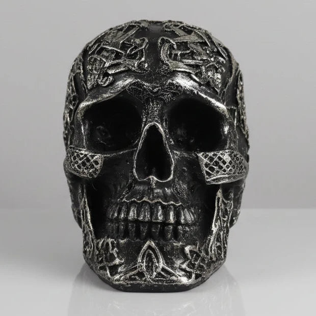 Skull Celtic-Siver/black Poly Resin Figurines & Animals at World Of Decor NZ