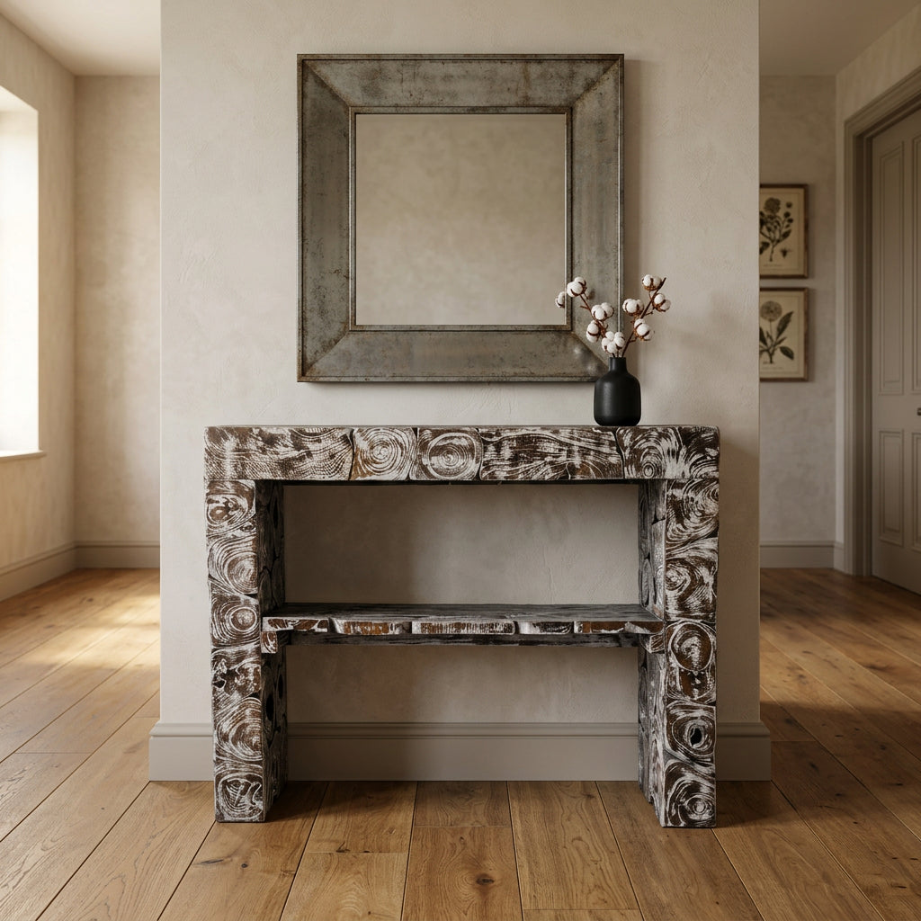 Teak Slab Hall Table-Blackwash at World Of Decor NZ