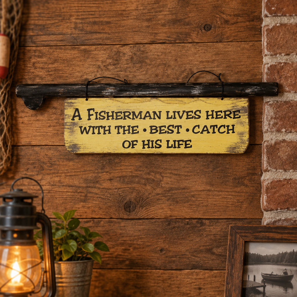 A Fisherman Live Here Sign WALLHANGING at World Of Decor NZ