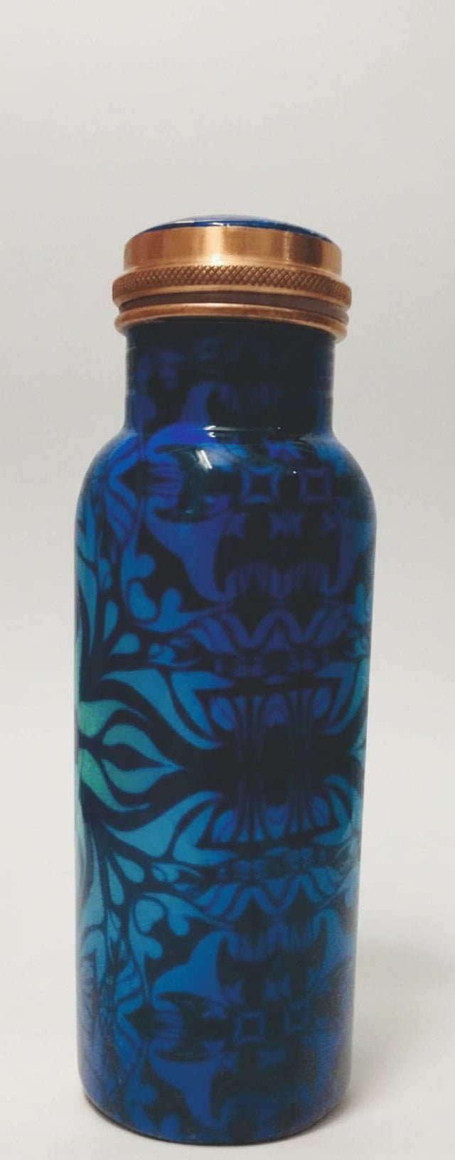 Ayurveda Copper Blue Patterned Bottle 750 ml CRYSTAL BOTTLE at World Of Decor NZ