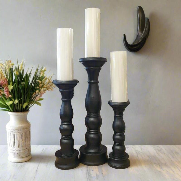 Ball Wooden Candle Holders Set 3 - Black Candle,Tealight & Incense Holders at World Of Decor NZ
