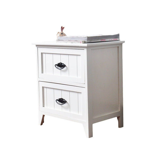 Bedside Cabinet 2 Drawer - White Furniture at World Of Decor NZ