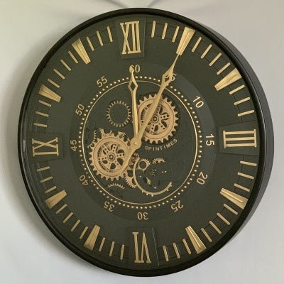 Black & Gold Gear Clock 52cm CLOCK at World Of Decor NZ
