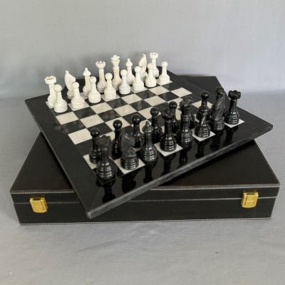 Black & White Marble Chess Set 40cm with case at World Of Decor NZ