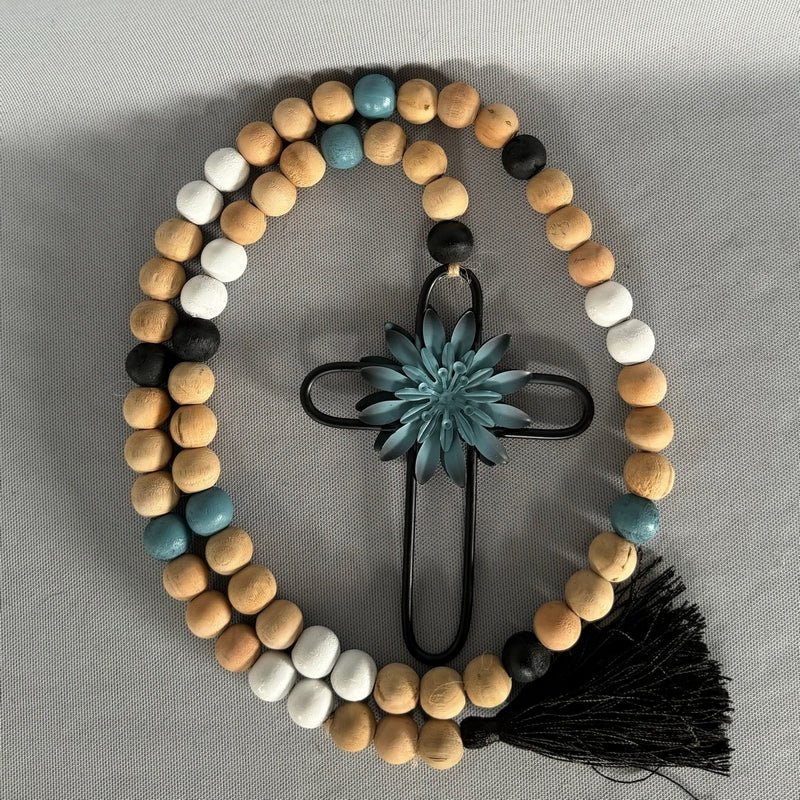 Blue Flower Cross Beaded Rope 106cm Home Accessories at World Of Decor NZ