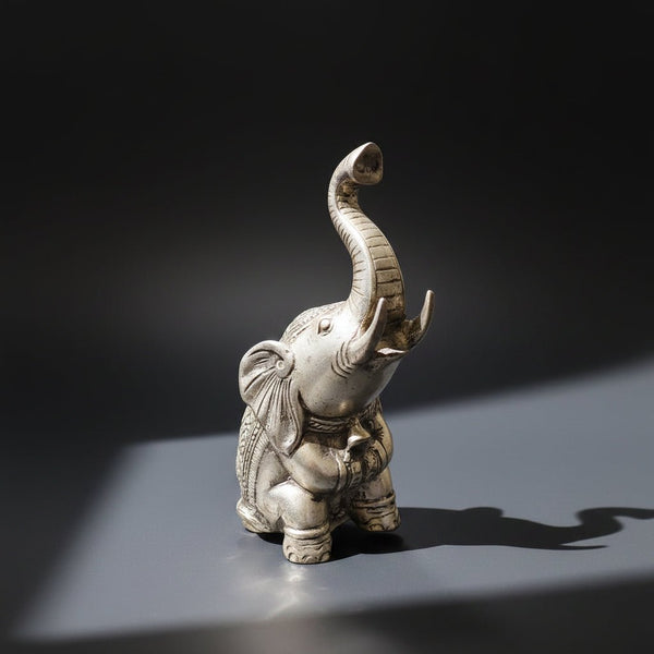Brass Elephant Trunk Up 12cm-Silver SCULPTURE/ORNAMENT & ANIMAL at World Of Decor NZ