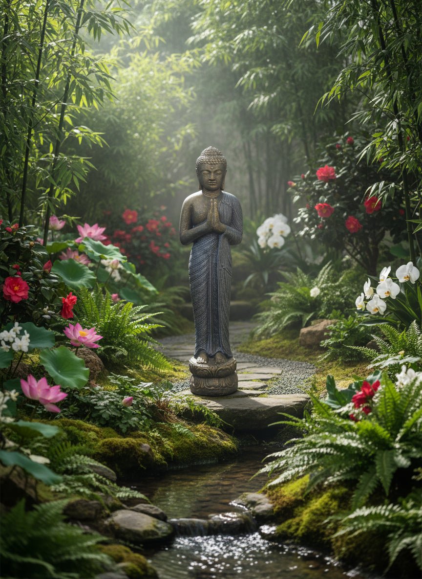 Buddha Standing Greeting 1.5M - Antique BUDDHA at World Of Decor NZ