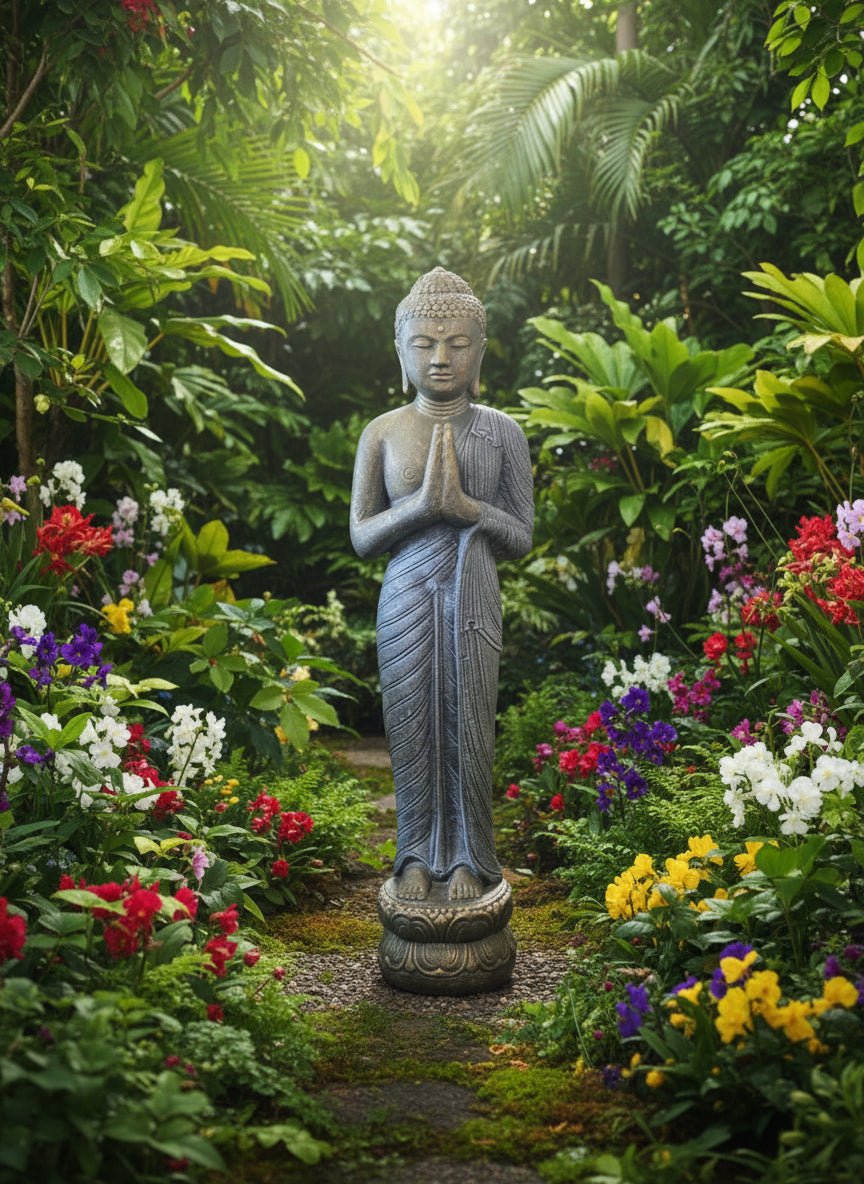 Buddha Standing Greeting 1.5M - Antique BUDDHA at World Of Decor NZ