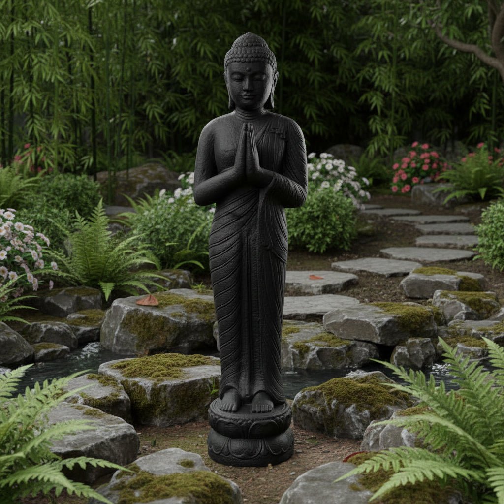 Buddha Standing Greeting 1.5M - Black BUDDHA at World Of Decor NZ
