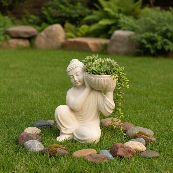 Buddha With Bowl on Shoulder - Cream BUDDHA at World Of Decor NZ