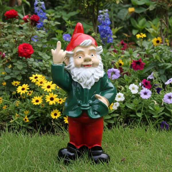 Cheeky Garden Gnome 32cm-Green/Red SCULPTURE/ORNAMENT & ANIMAL at World Of Decor NZ