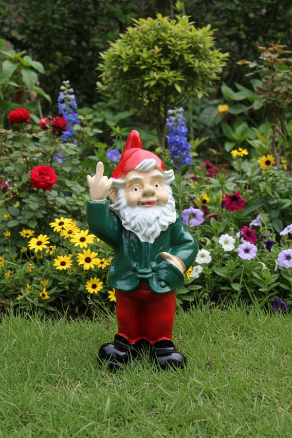 Cheeky Garden Gnome 32cm-Green/Red SCULPTURE/ORNAMENT & ANIMAL at World Of Decor NZ