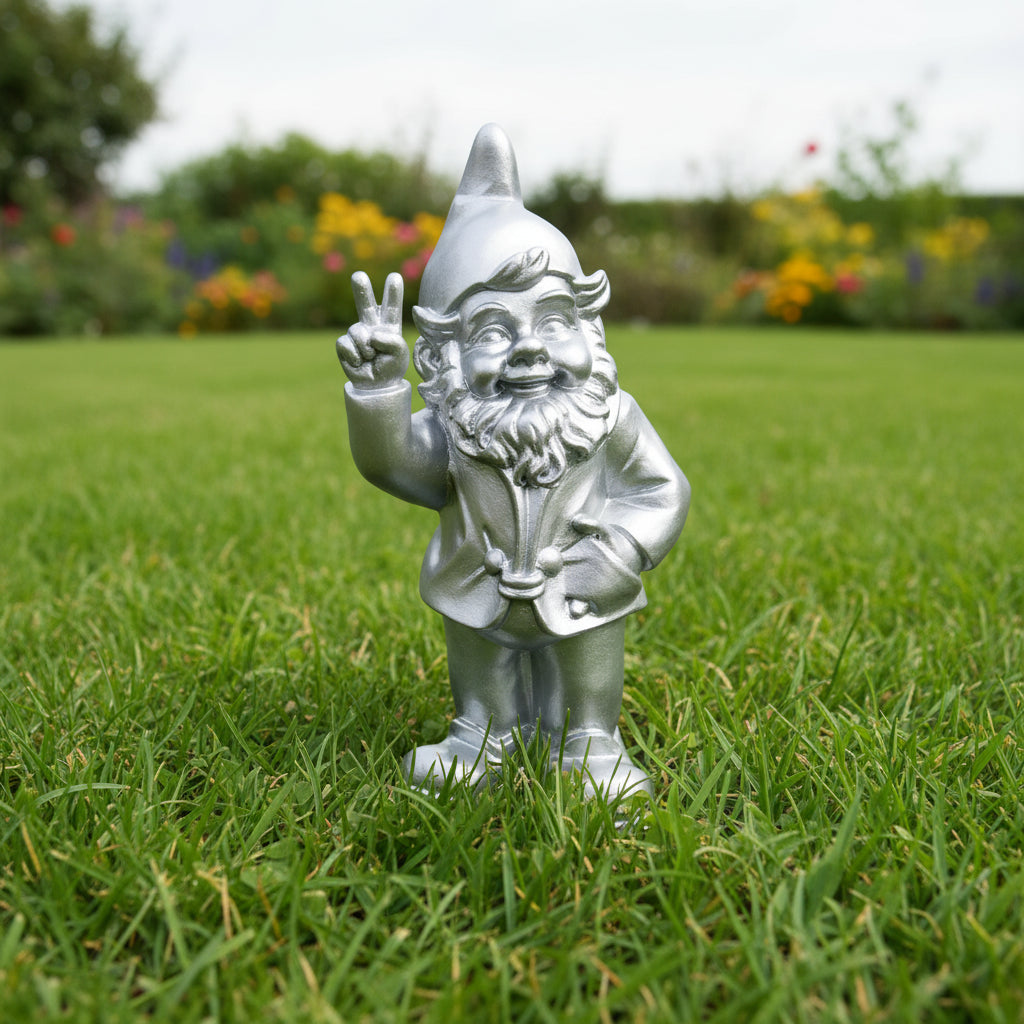 Cheeky Gnome 35cm - Silver SCULPTURE/ORNAMENT & ANIMAL at World Of Decor NZ