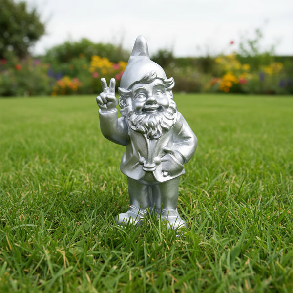 Cheeky Gnome 35cm - Silver SCULPTURE/ORNAMENT & ANIMAL at World Of Decor NZ
