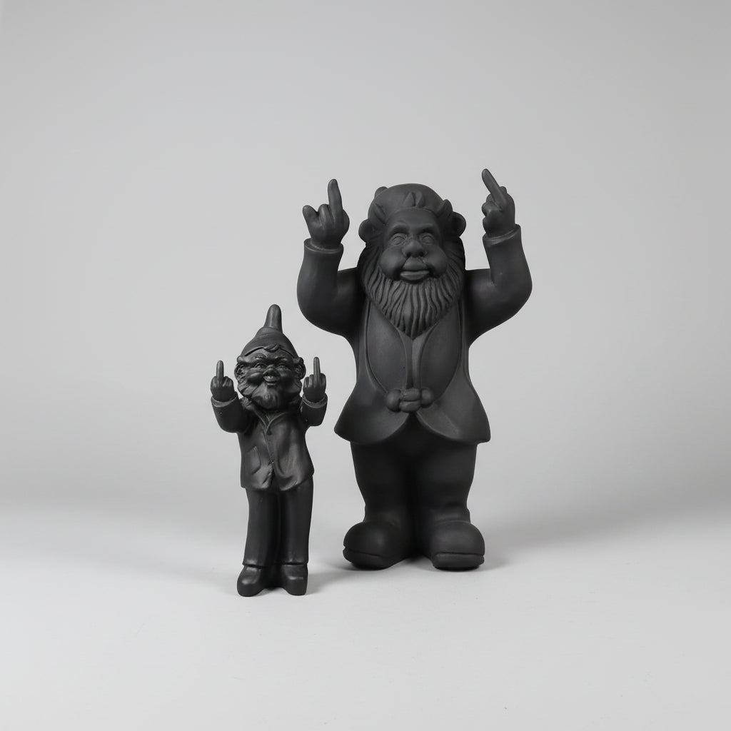 Cheeky Happy Gnome 2 Fingers 48cm Black SCULPTURE/ORNAMENT & ANIMAL at World Of Decor NZ