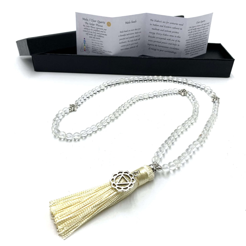 Clear Quartz Mala Beands with Charm Necklace - 108 Beads* CRYSTAL at World Of Decor NZ