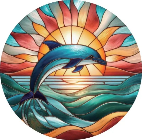 Dolphin Stained Glass Hanger Wall Art, Affirmations & Hangings at World Of Decor NZ