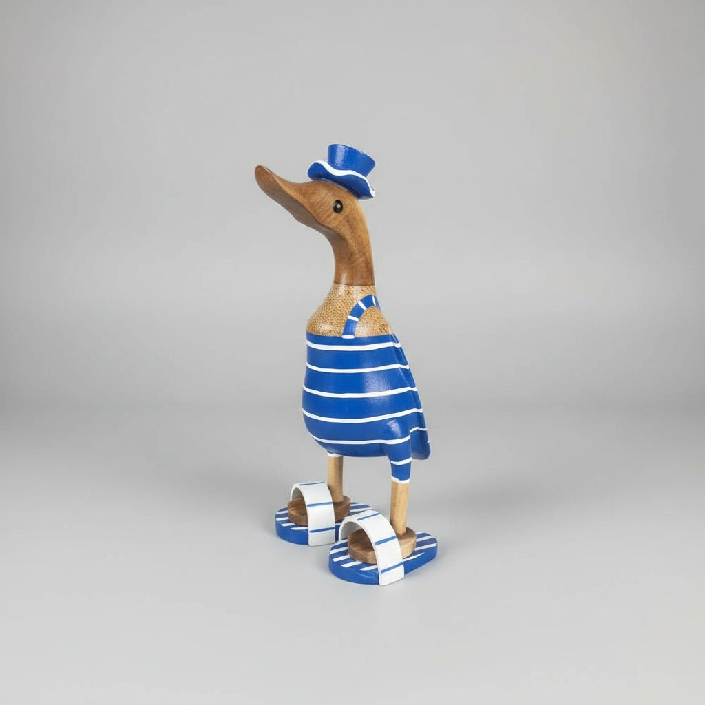 Duck With Jandles Blue Strip SCULPTURE/ORNAMENT & ANIMAL at World Of Decor NZ