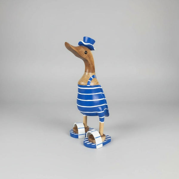 Duck With Jandles Blue Strip SCULPTURE/ORNAMENT & ANIMAL at World Of Decor NZ