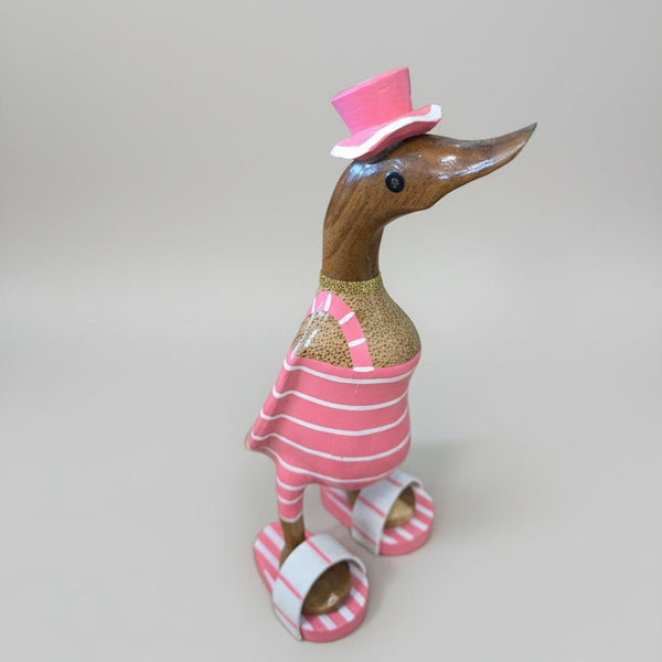 Duck With Jandles Pink Strip SCULPTURE/ORNAMENT & ANIMAL at World Of Decor NZ