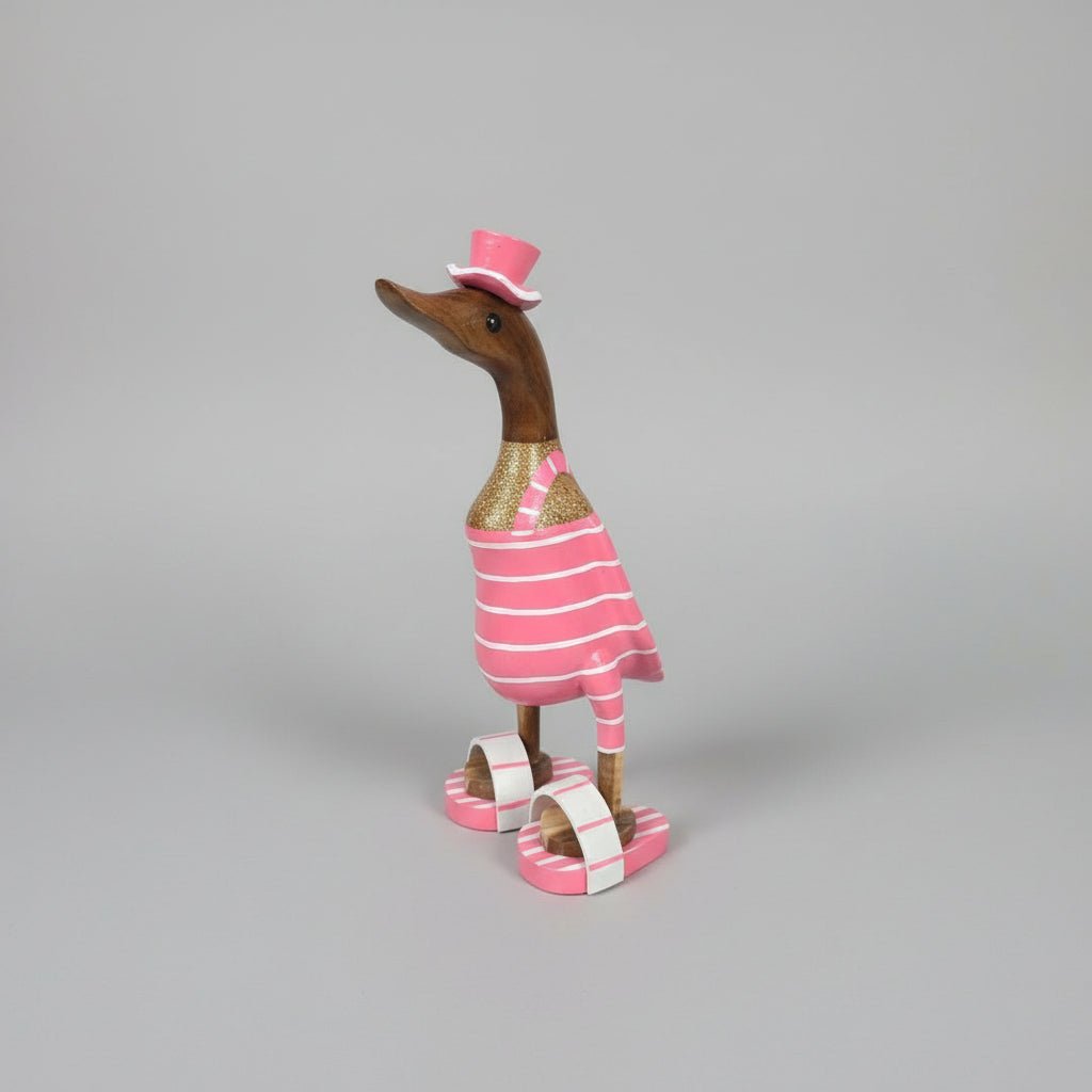 Duck With Jandles Pink Strip SCULPTURE/ORNAMENT & ANIMAL at World Of Decor NZ