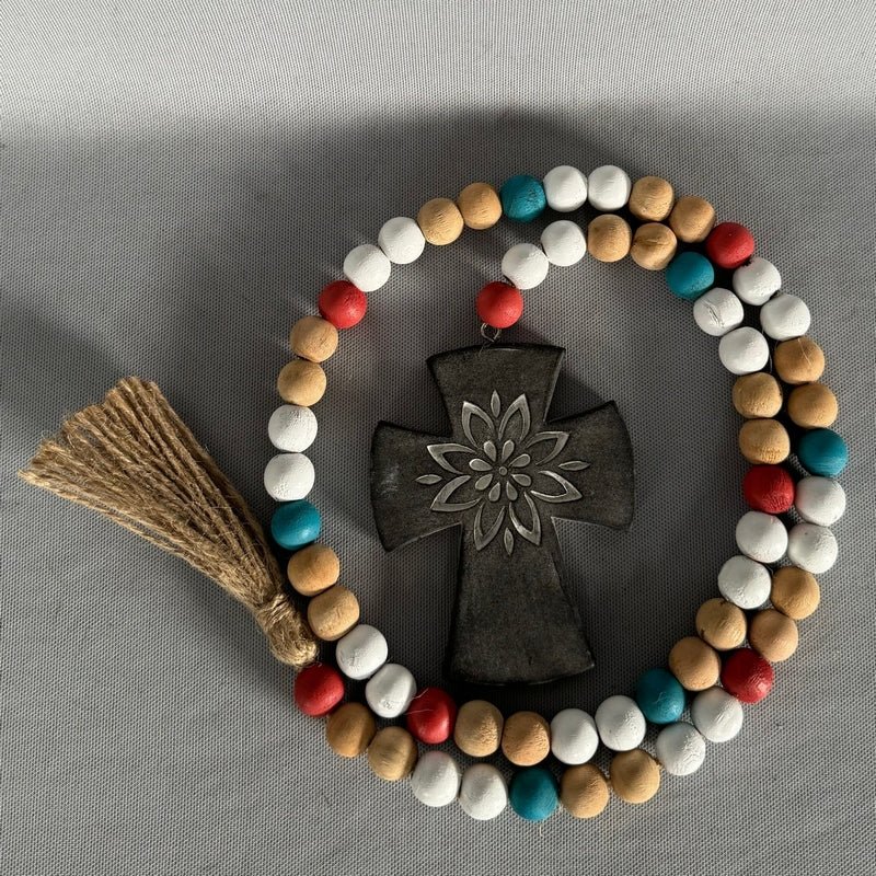 Floral Cross Beaded Rope 106cm Home Accessories at World Of Decor NZ