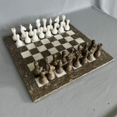 Fossil/White Marble Chess Set 40cm no case Game at World Of Decor NZ