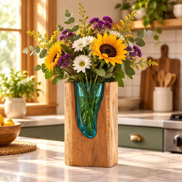 Gamal Wood Rectangular Vase 25cm VASES at World Of Decor NZ