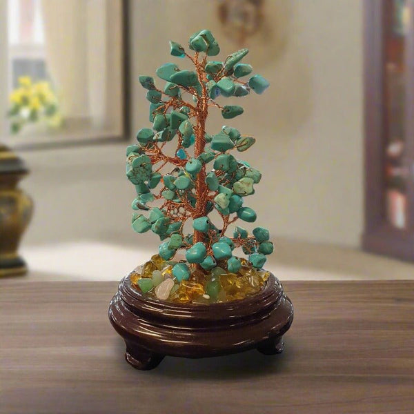 Gemstone Tree Large - Turquoise (Howlite) Crystal, Crystal Suncatcher & Gem Tree at World Of Decor NZ