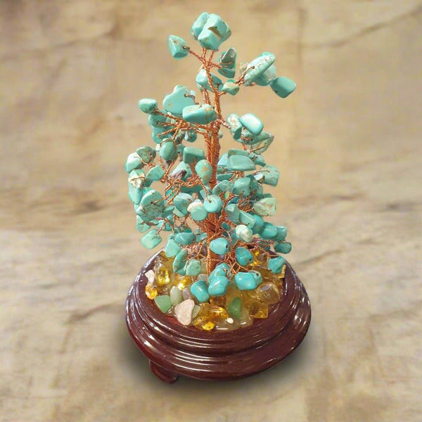 Gemstone Tree Large - Turquoise (Howlite) Crystal, Crystal Suncatcher & Gem Tree at World Of Decor NZ