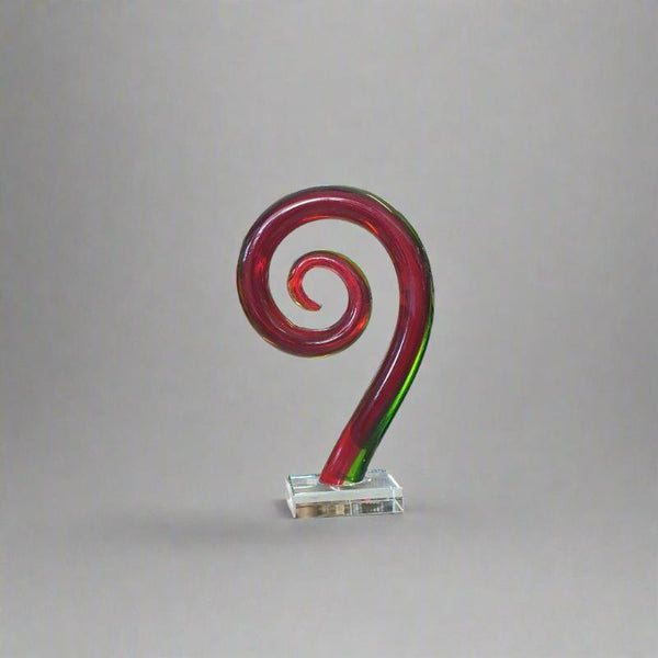 Glass Koru Fern Frond - Dark Green and Red 24cm KIWIANA at World Of Decor NZ