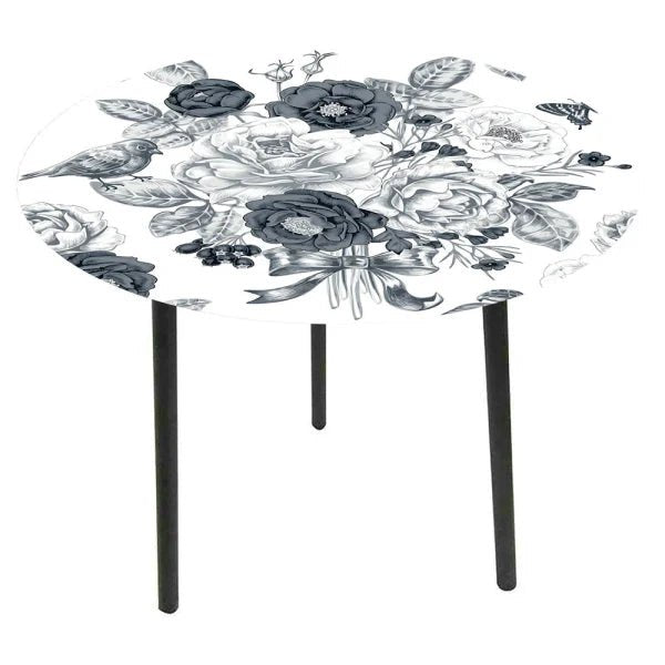 Glass Top Side Table - Bird & Flowers SIDE TABLE at World Of Decor NZ