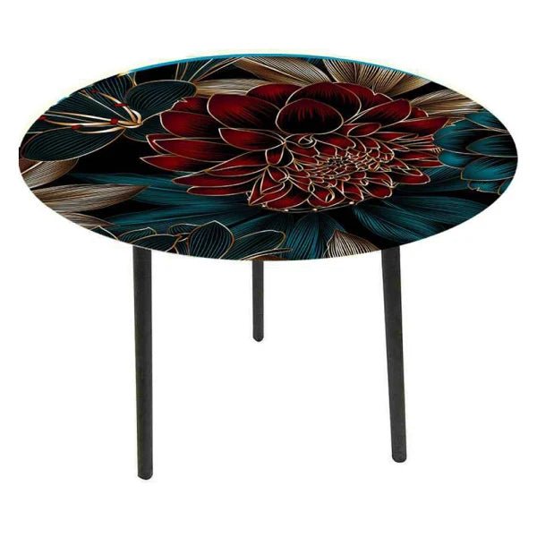 Glass Top Side Table - Red Flower SIDE TABLE at World Of Decor NZ